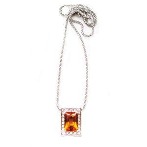 18K W. Gold Emerald-cut Citrine Pendant Necklace